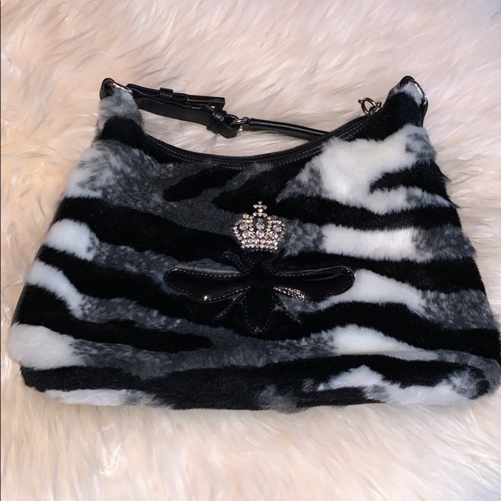 My Flat in London Zebra Faux Fur Purse